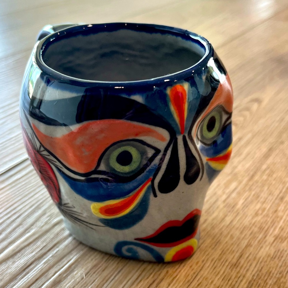 Guatemalan Pottery Sugar Skull Mug., signed Ken Edwards